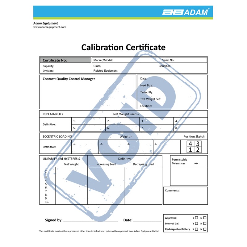 Adam Equipment Calibration Certificate